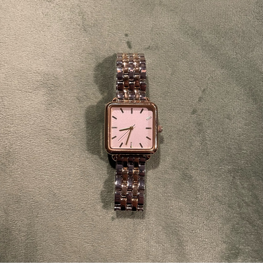 Chic Minimalist Square Watch with Silver & Gold Band